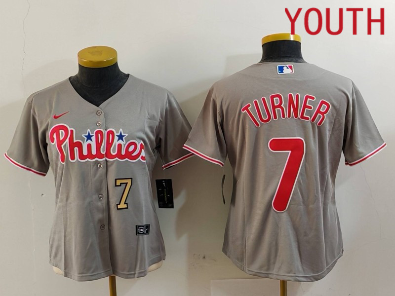 Youth Philadelphia Phillies 7 Turner Grey Game Nike 2024 MLB Jersey style 912
